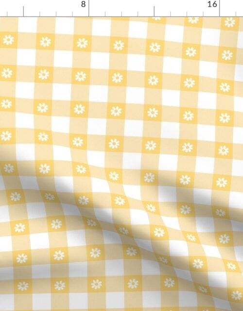 Buttercup Yellow and White Gingham Check with Center Floral Medallions in White Fabric