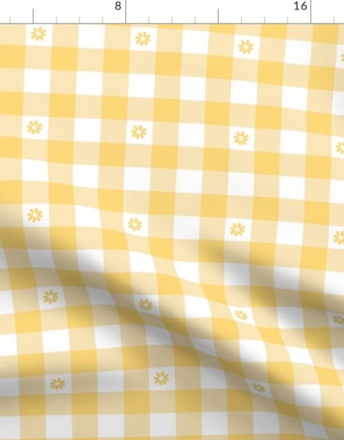 Buttercup Yellow and White Gingham Check with Center Floral Medallions in Yellow Fabric