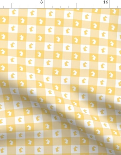 Buttercup and White Gingham Easter Check with Center Bunny Medallions in Buttercup and White Fabric