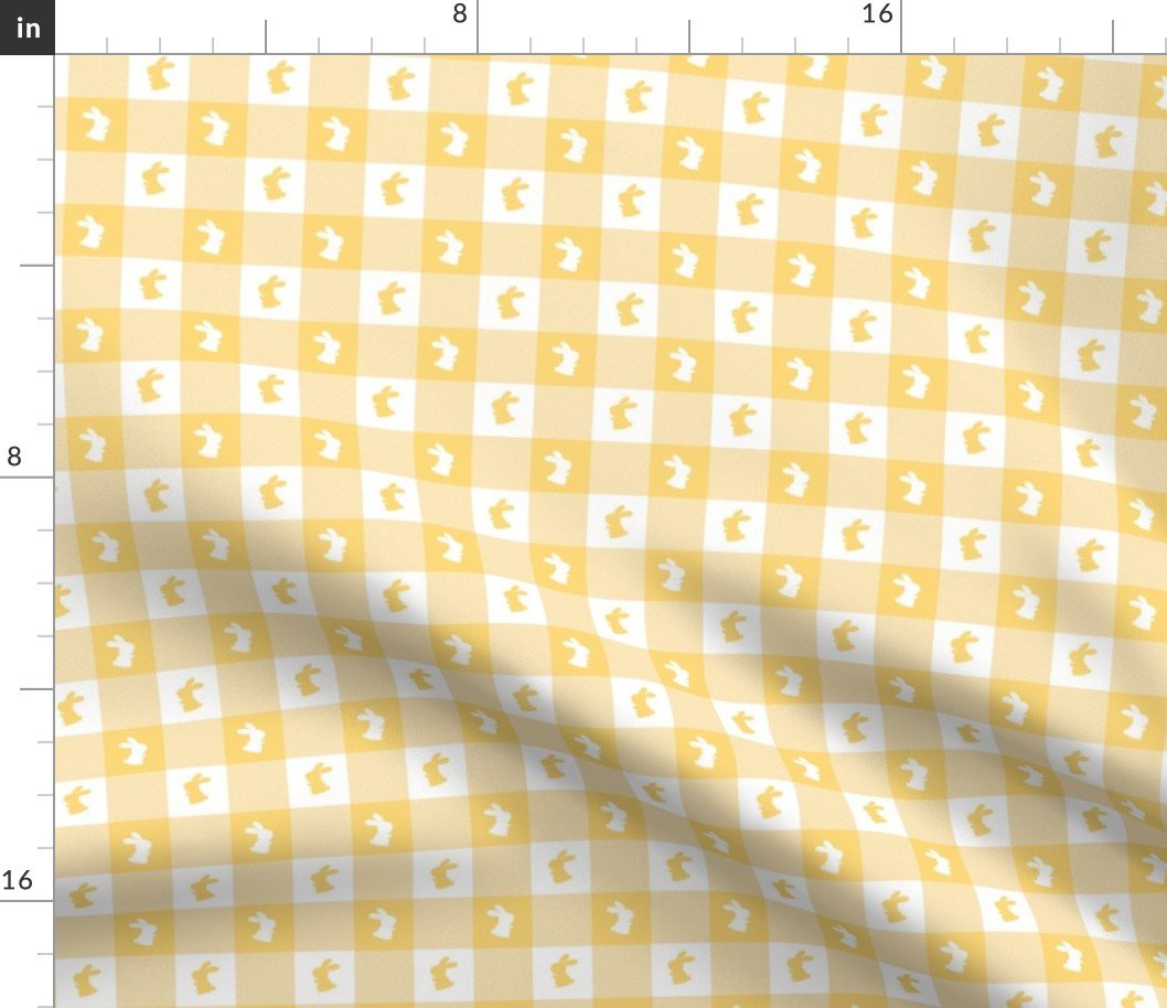 Buttercup and White Gingham Easter Check with Center Bunny Medallions in Buttercup and White Fabric Buttercup and White Gingham Easter Check with Center Bunny Medallions in Buttercup and White Fabric