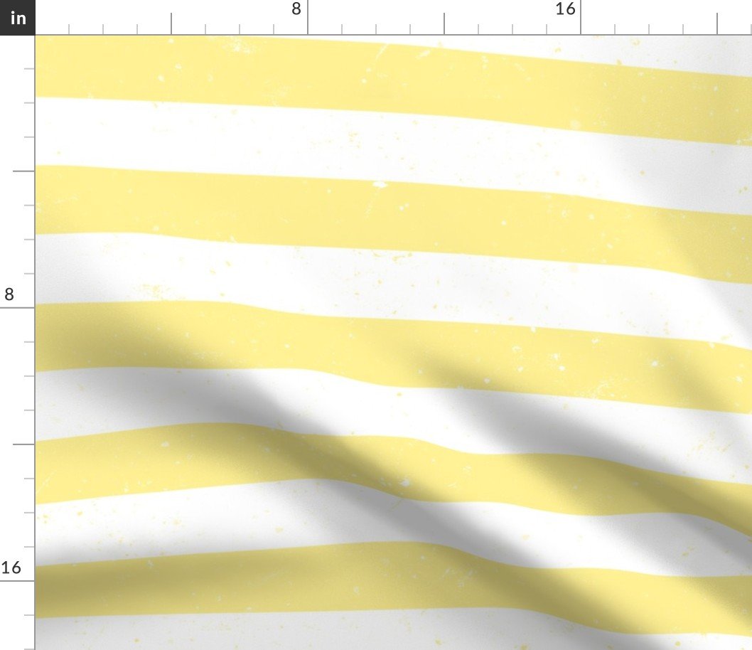 Buttermilk Yellow and White Splattered Paint Horizontal Cabana Tent Stripe Fabric