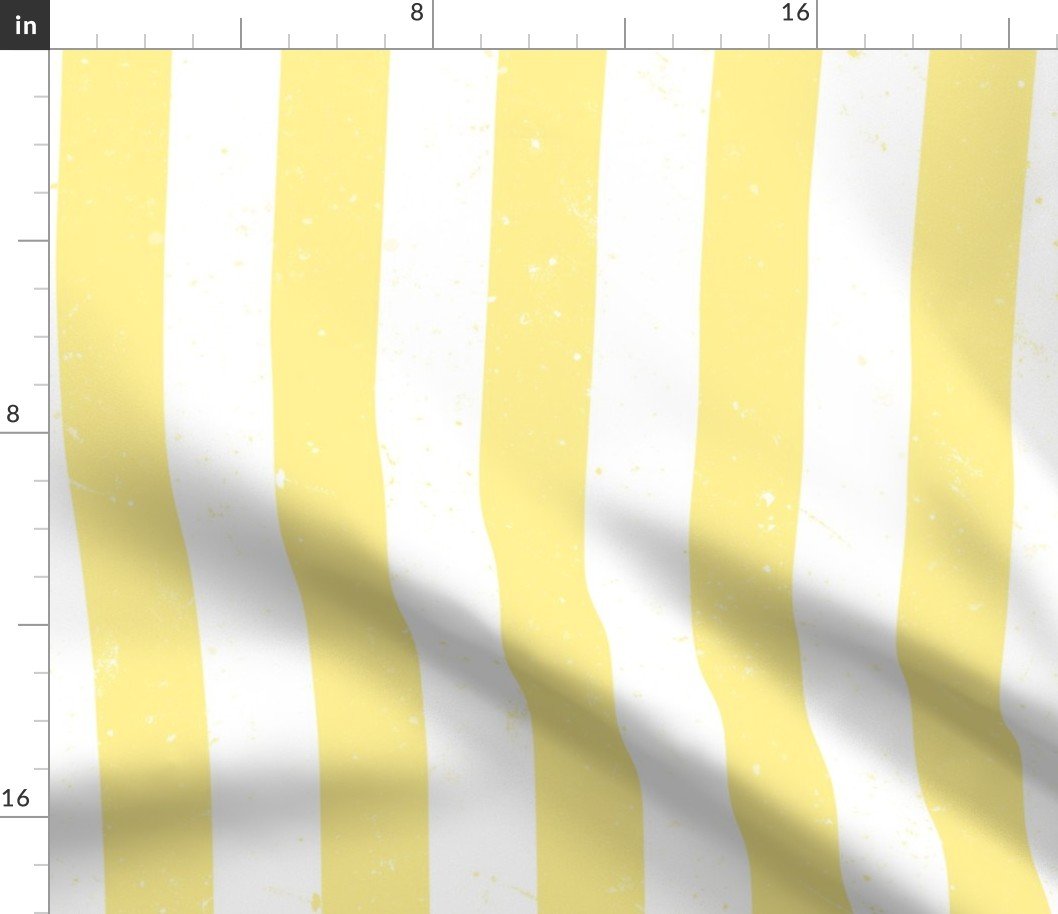 Buttermilk Yellow and White Splattered Paint Vertical Cabana Tent Stripe Fabric