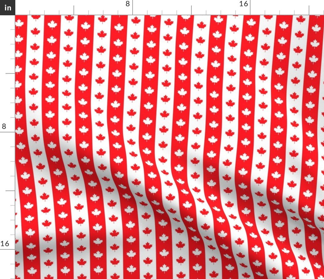 Canadian Flag Colors Red, White and Maple Leaves 1 Inch Vertical Stripes Fabric Canadian Flag Colors Red, White and Maple Leaves 1 Inch Vertical Stripes Fabric