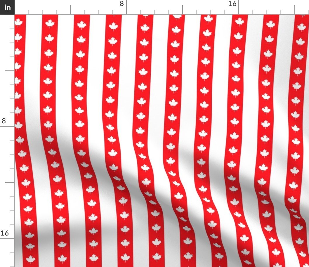 Canadian Flag Colors Red, White and Maple Leaves 1 Inch Vertical Stripes Fabric Canadian Flag Colors Red, White and Maple Leaves 1 Inch Vertical Stripes Fabric