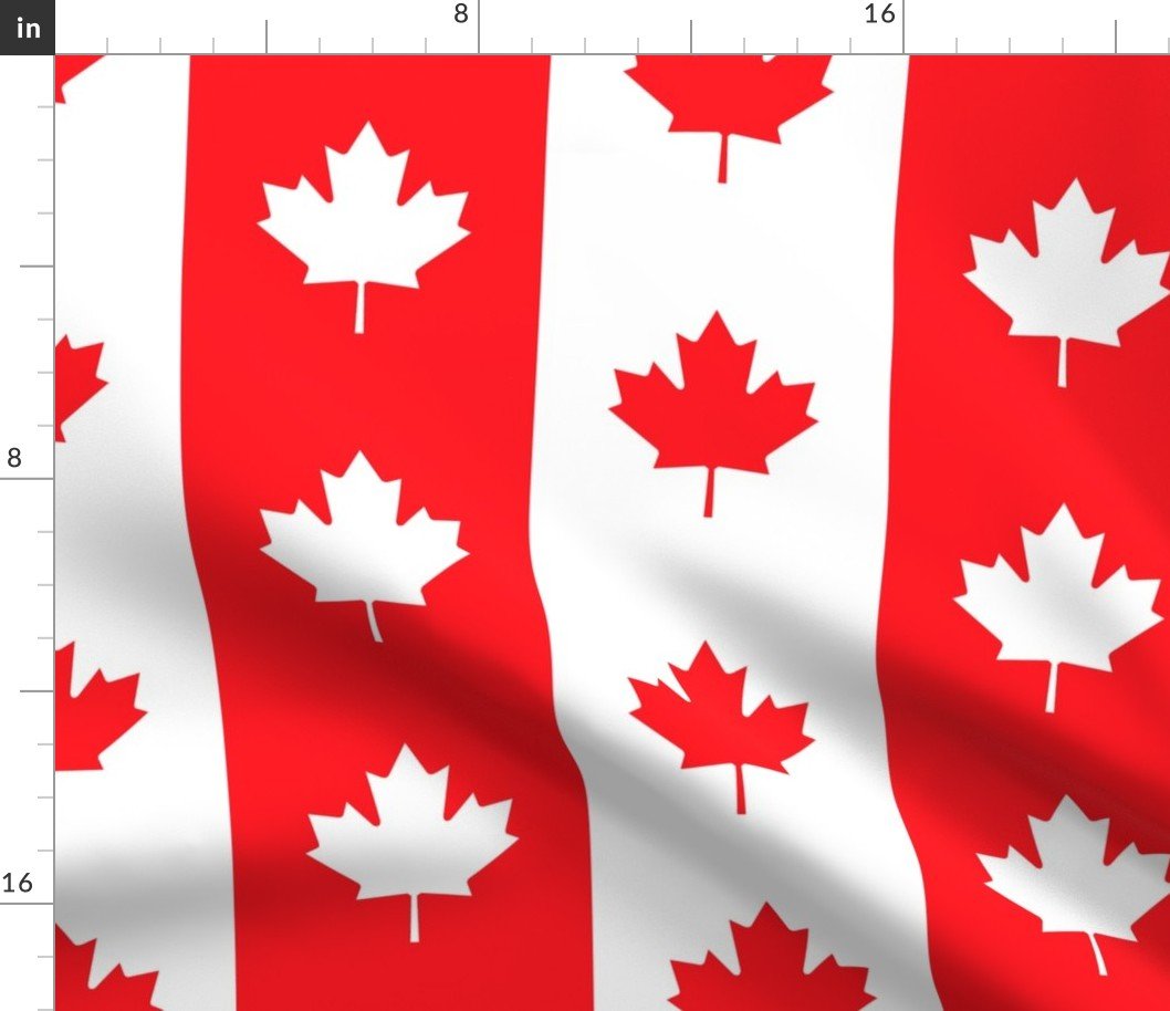 Canadian Flag Colors Red, White and Maple Leaves Jumbo 6 Inch Vertical Stripes Fabric