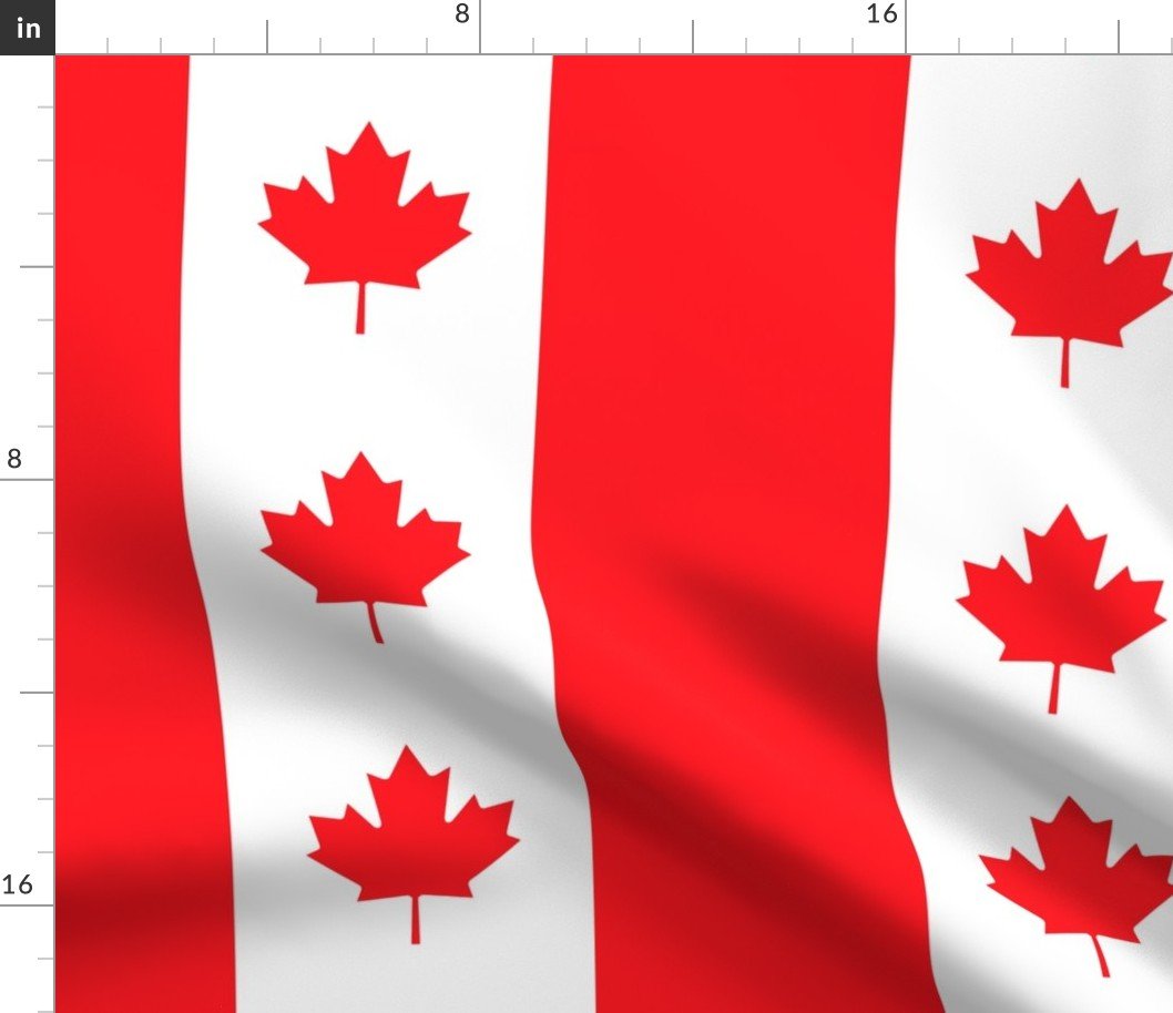Canadian Flag Colors Red, White and Maple Leaves Jumbo 6 Inch Vertical Stripes Fabric Canadian Flag Colors Red, White and Maple Leaves Jumbo 6 Inch Vertical Stripes Fabric