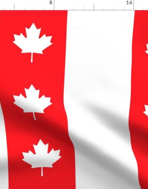 Canadian Flag Colors Red, White and Maple Leaves Jumbo 6 Inch Vertical Stripes Fabric