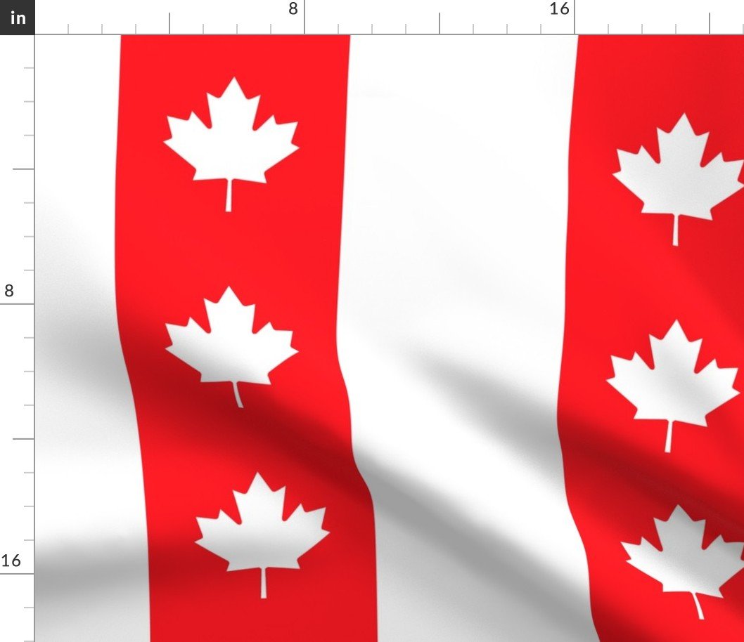 Canadian Flag Colors Red, White and Maple Leaves Jumbo 6 Inch Vertical Stripes Fabric