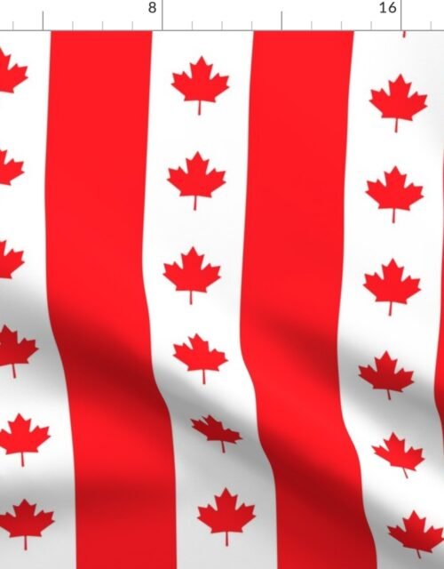 Canadian Flag Colors Red, White and Maple Leaves Large 3 Inch Vertical Stripes Fabric