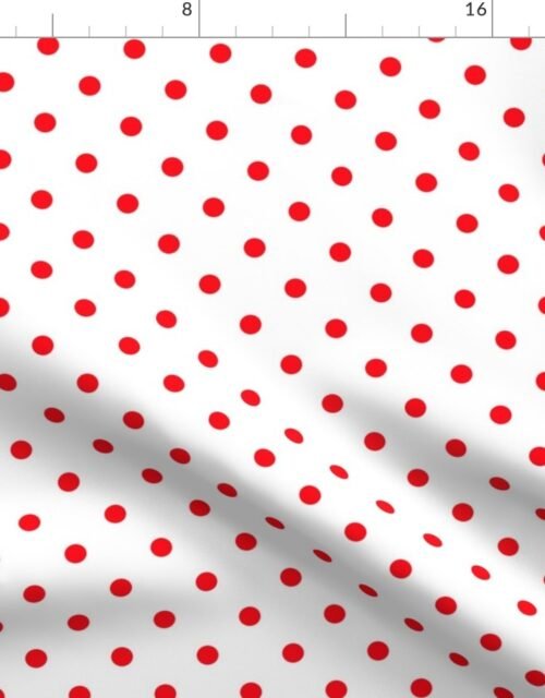 Carmine Red Polka Dots on White Fabric