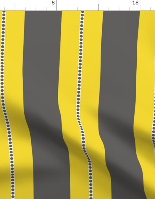 Charcoal and Lemon Yellow Cabana Beach Bubble Stripes Fabric