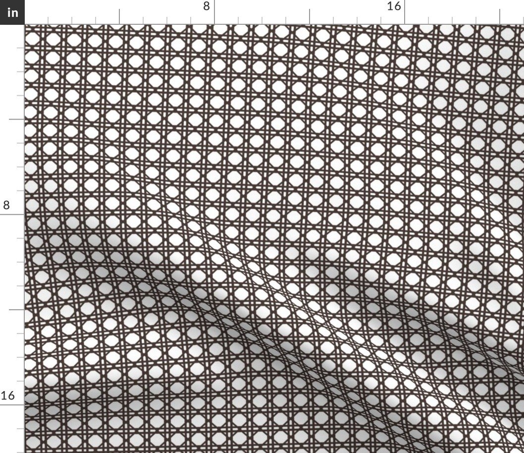 Chocolate on White Rattan Caning Pattern Fabric Chocolate on White Rattan Caning Pattern Fabric
