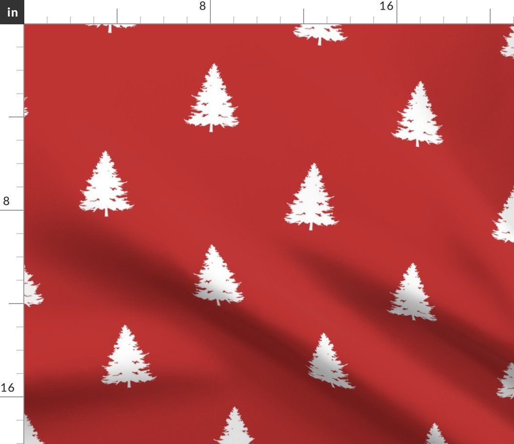 Christas Holly Berry Red with White Christmas Trees Fabric Christas Holly Berry Red with White Christmas Trees Fabric