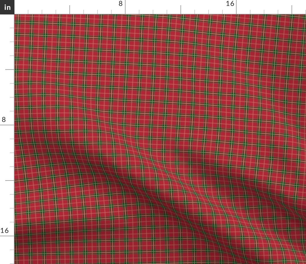 Christmas Berry Red and Green Tartan with Beige and White Lines Fabric