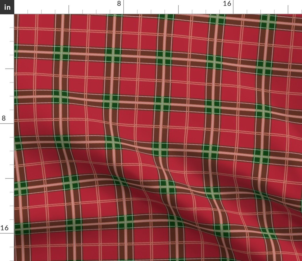 Christmas Berry Red and Green Tartan with Beige and White Lineswith Double White Lines Fabric