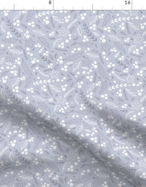 Christmas Grey and White  Small Holly  and Mistletoe Repeat on Pale Silver Background Fabric
