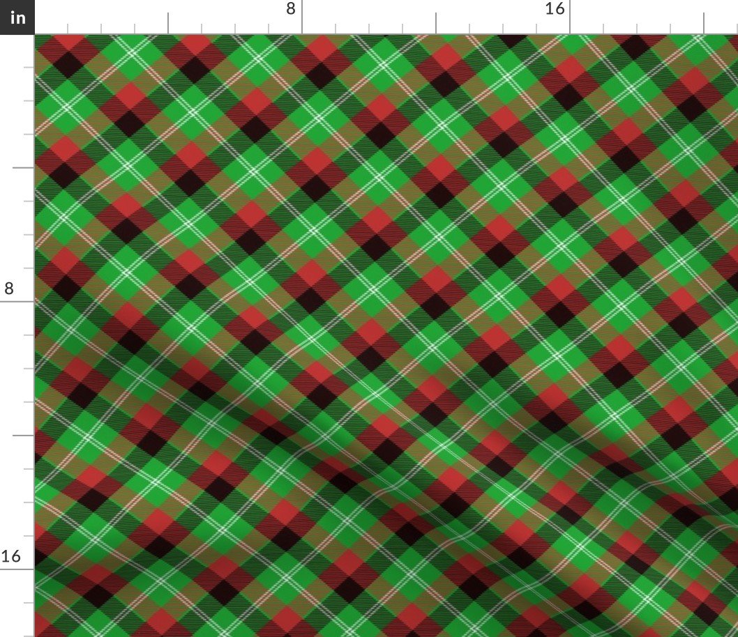 Christmas Holly Green, Red and Black and Argyle Tartan Plaid with Crossed White Lines Fabric Christmas Holly Green, Red and Black and Argyle Tartan Plaid with Crossed White Lines Fabric
