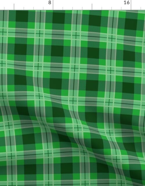 Christmas Holly Green and Dark Green Plaid Tartan with Wide White Lines Fabric