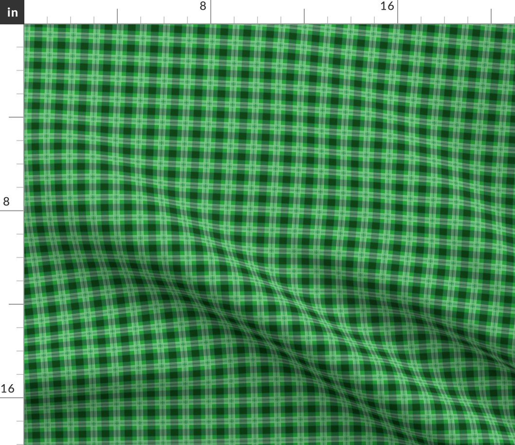 Christmas Holly Green and Dark Green Plaid Tartan with Wide White Lines Fabric