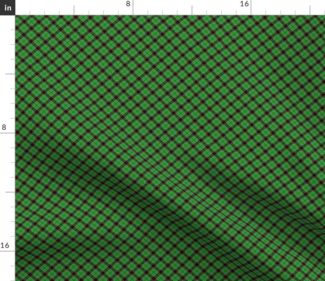 Christmas Holly Green and Red Diagonal Argyle Tartan with Crossed Red and White Lines Fabric