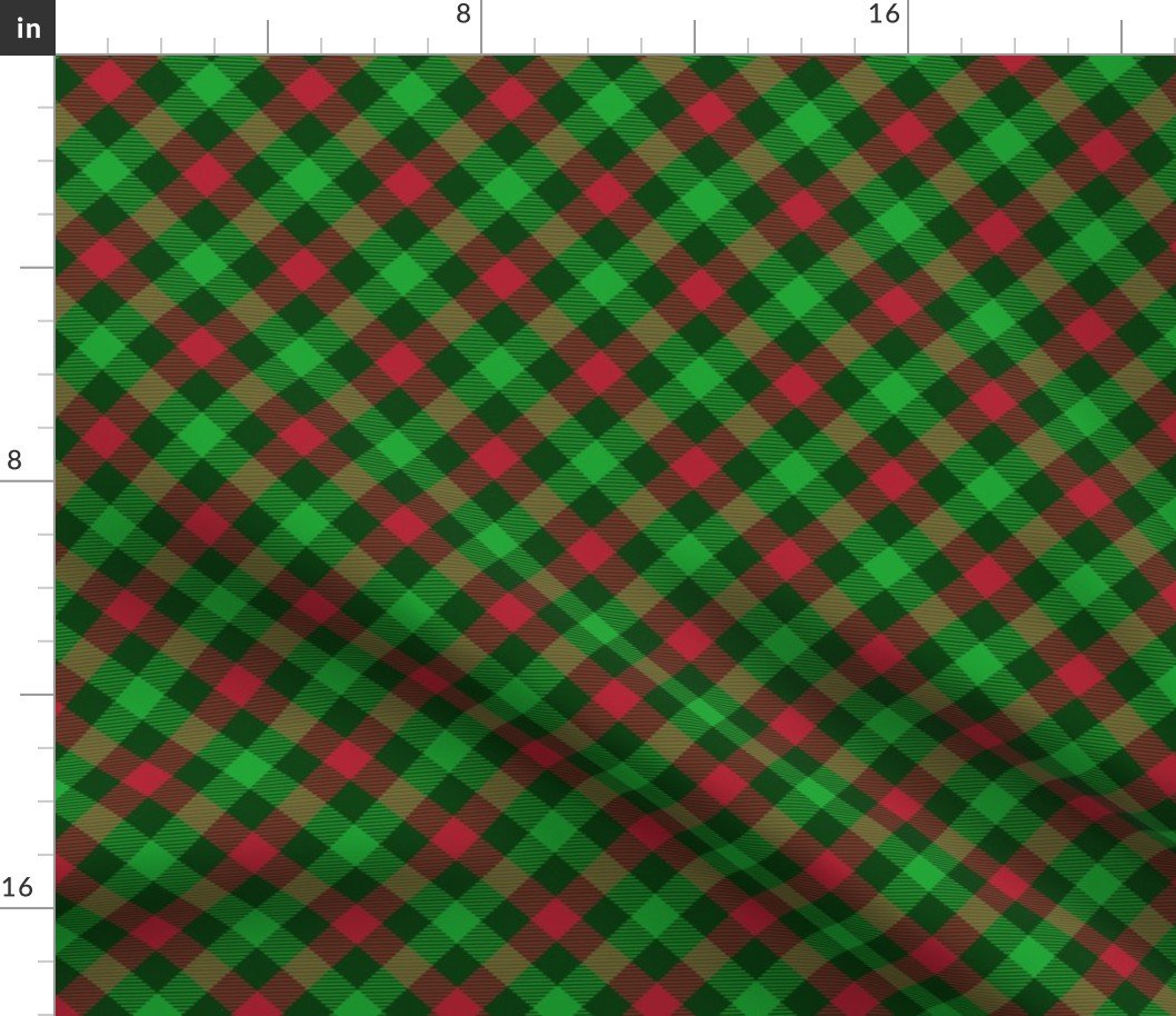 Christmas Holly Green and Red Tartan Check with Wide Crossed Green Lines Fabric