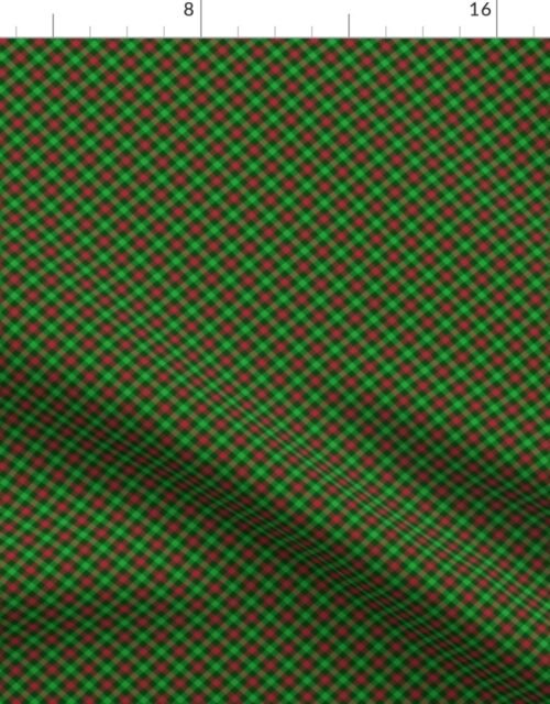 Christmas Holly Green and Red Tartan Check with Wide Crossed Green Lines Fabric