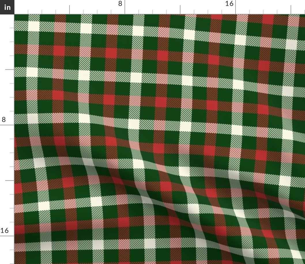 Christmas Holly Green and Red Tartan Check with Wide White Lines Fabric