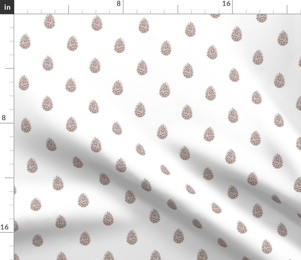 Christmas Pine Cone in Brown Glitter on Snow White Fabric Christmas Pine Cone in Brown Glitter on Snow White Fabric