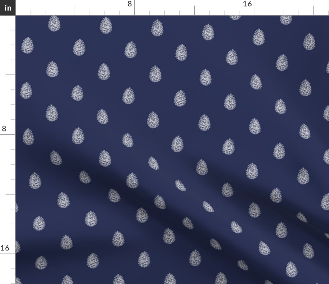 Christmas Pine Cone in White on Midnight Blue Fabric Christmas Pine Cone in White on Midnight Blue Fabric