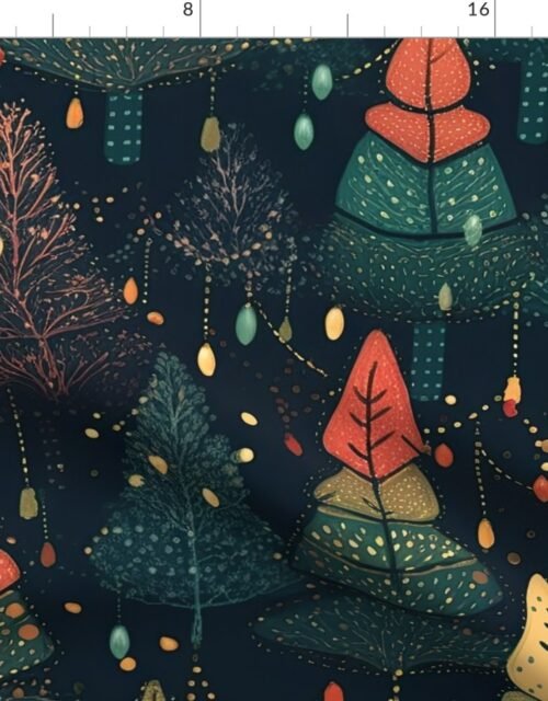 Christmas Tree Farm with Christmas Lights Fabric