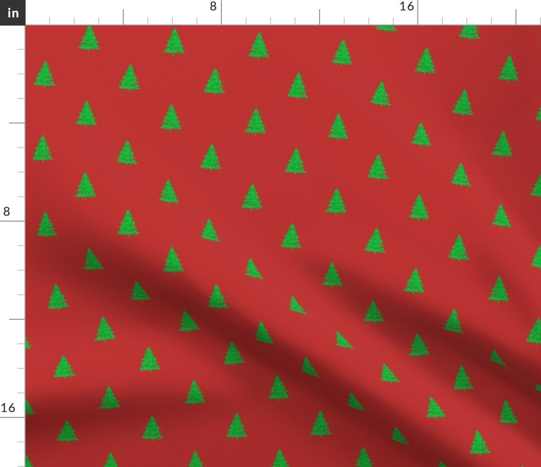 Christmas Tree in Green Glitter on Holly Berry Red Fabric Christmas Tree in Green Glitter on Holly Berry Red Fabric