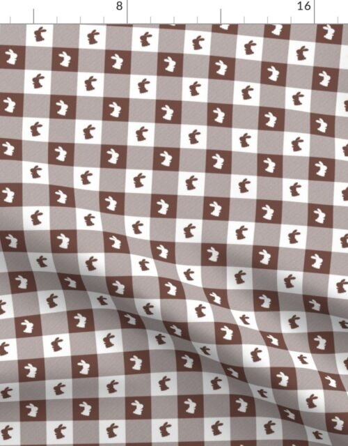 Cinnamon and White Gingham Easter Check with Center Bunny Medallions in Cinnamon and White Fabric