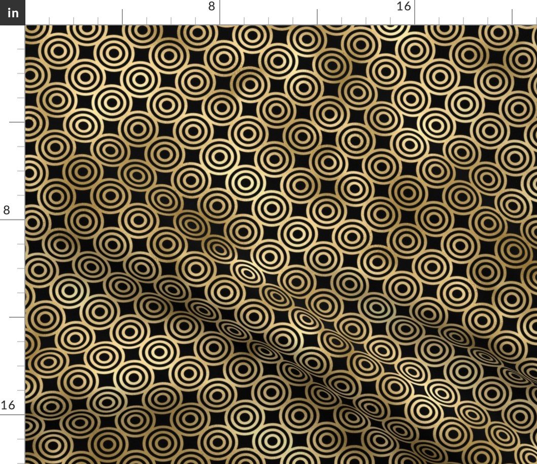 Circle Rings in Black and Gold Vintage Faux Foil Art Deco Vintage Foil Pattern Fabric