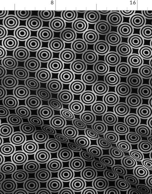 Circle Rings in Black and Silver Vintage Faux Foil Art Deco Vintage Foil Pattern Fabric