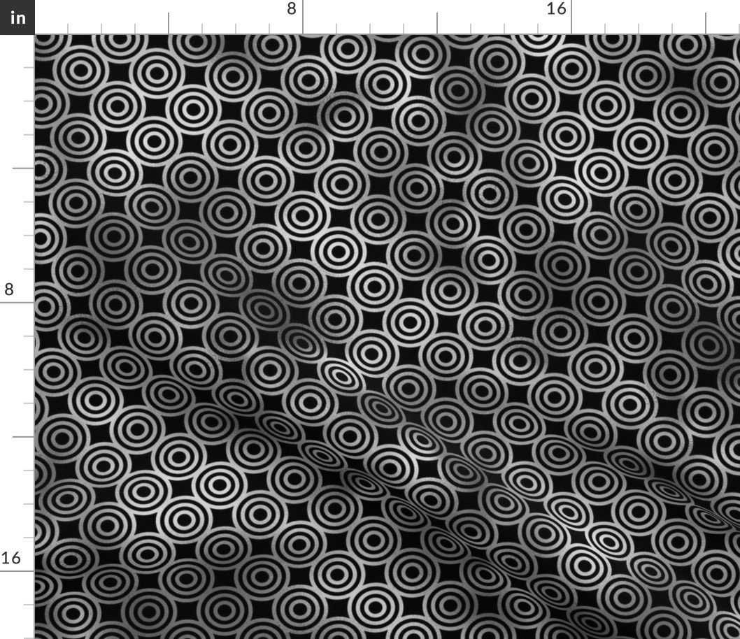 Circle Rings in Black and Silver Vintage Faux Foil Art Deco Vintage Foil Pattern Fabric