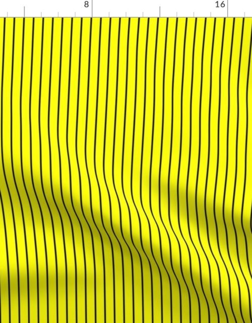 Classic 1/2 Inch Black Pinstripe on a Bright Yellow  background Fabric