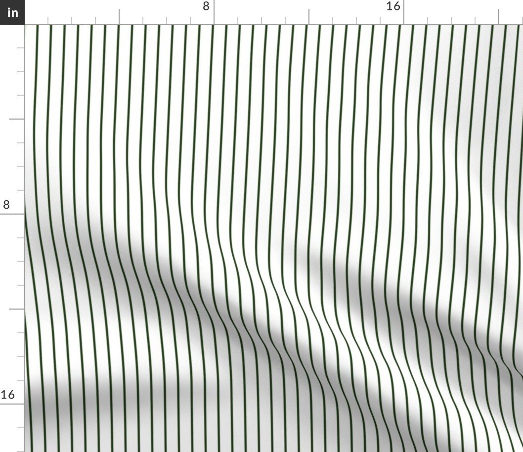 Classic 1/2 Inch Dark Forest  Green Pinstripe on a White Background Fabric