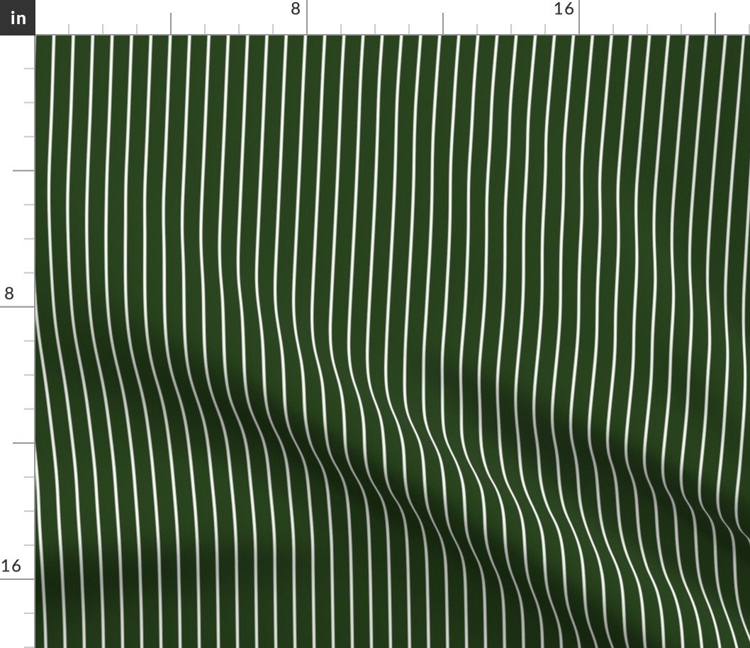 Classic 1/2 Inch White Pinstripe on a Dark Forest  Green Background Fabric