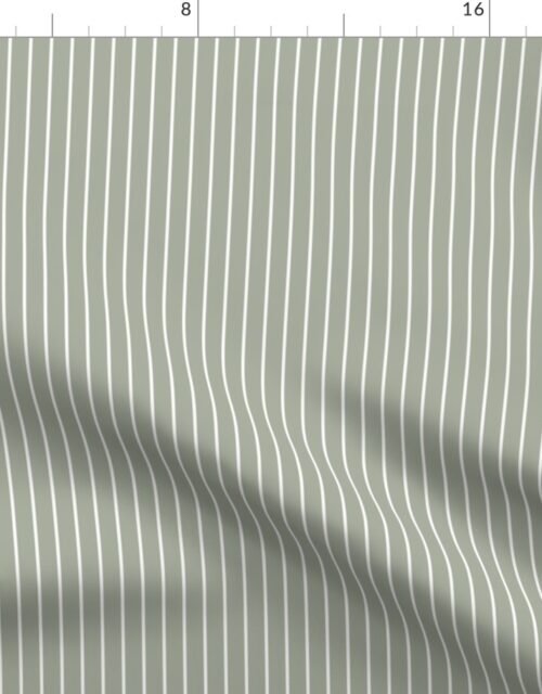 Classic 1/2 Inch White Pinstripe on a Desert Sage Grey Green Background Fabric