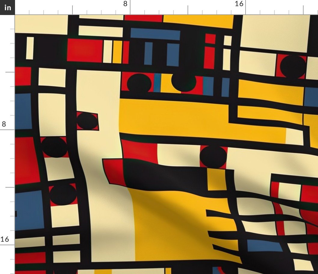 Classic De Stijl Geometric Primary Color Pattern Fabric