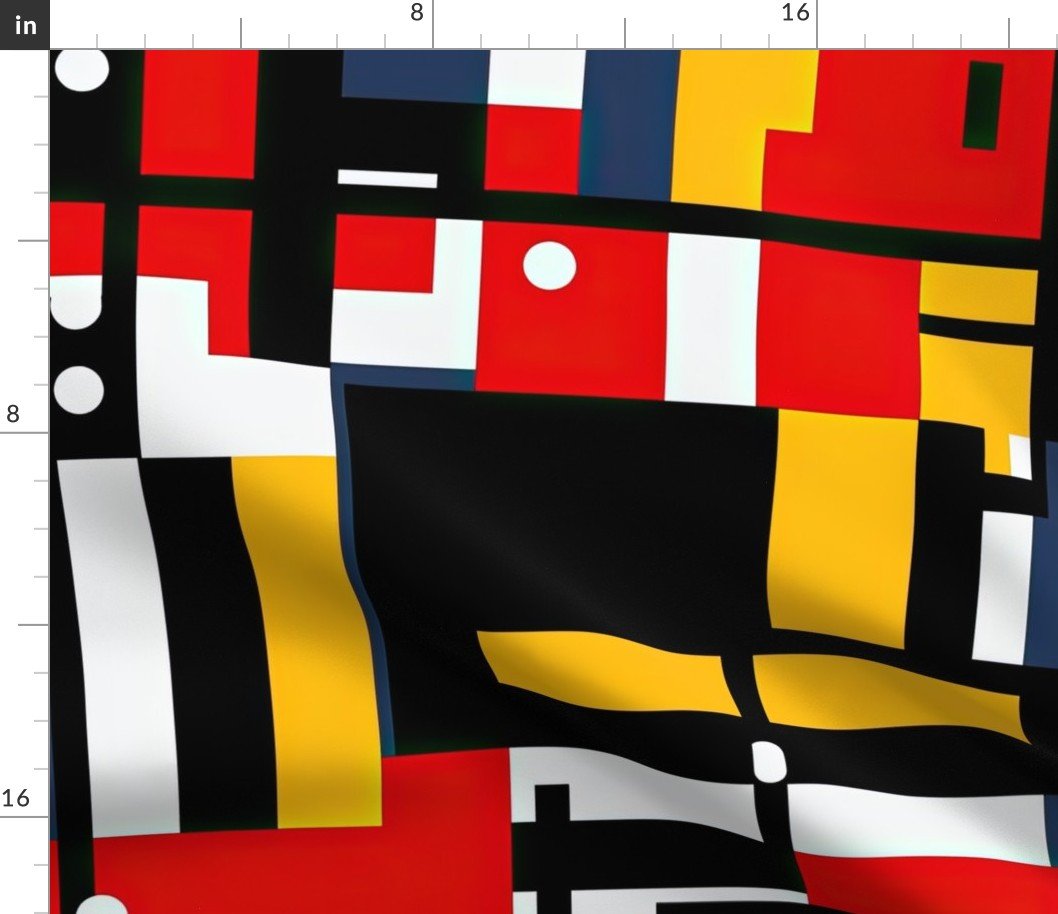 Classic De Stijl Geometric Primary Color Pattern Fabric