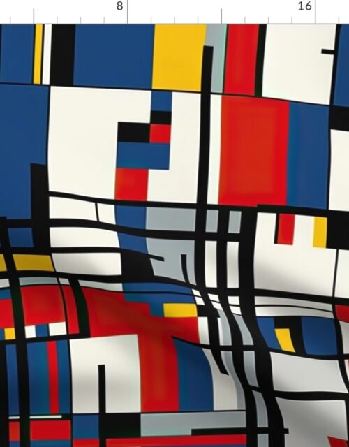 Classic De Stijl Geometric Primary Color Pattern Fabric