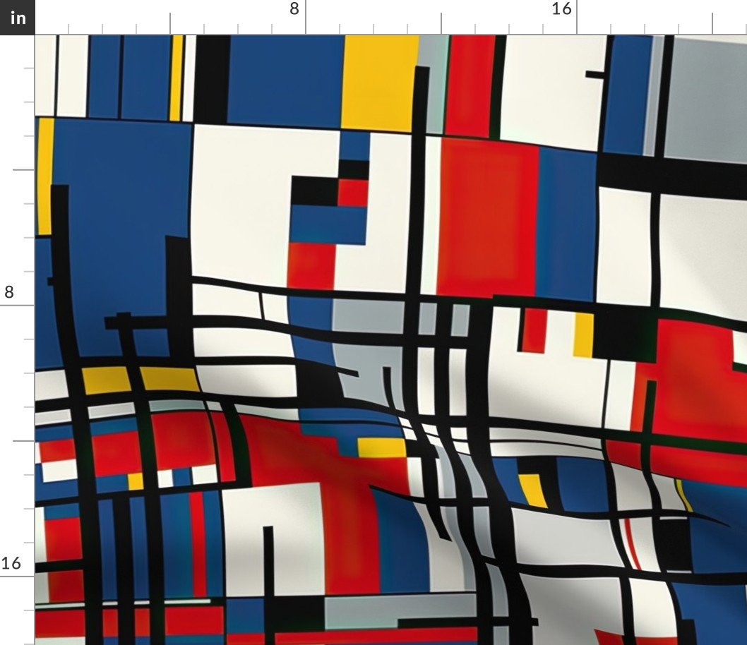 Classic De Stijl Geometric Primary Color Pattern Fabric