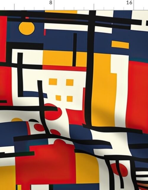 Classic De Stijl Geometric Primary Color Pattern Fabric
