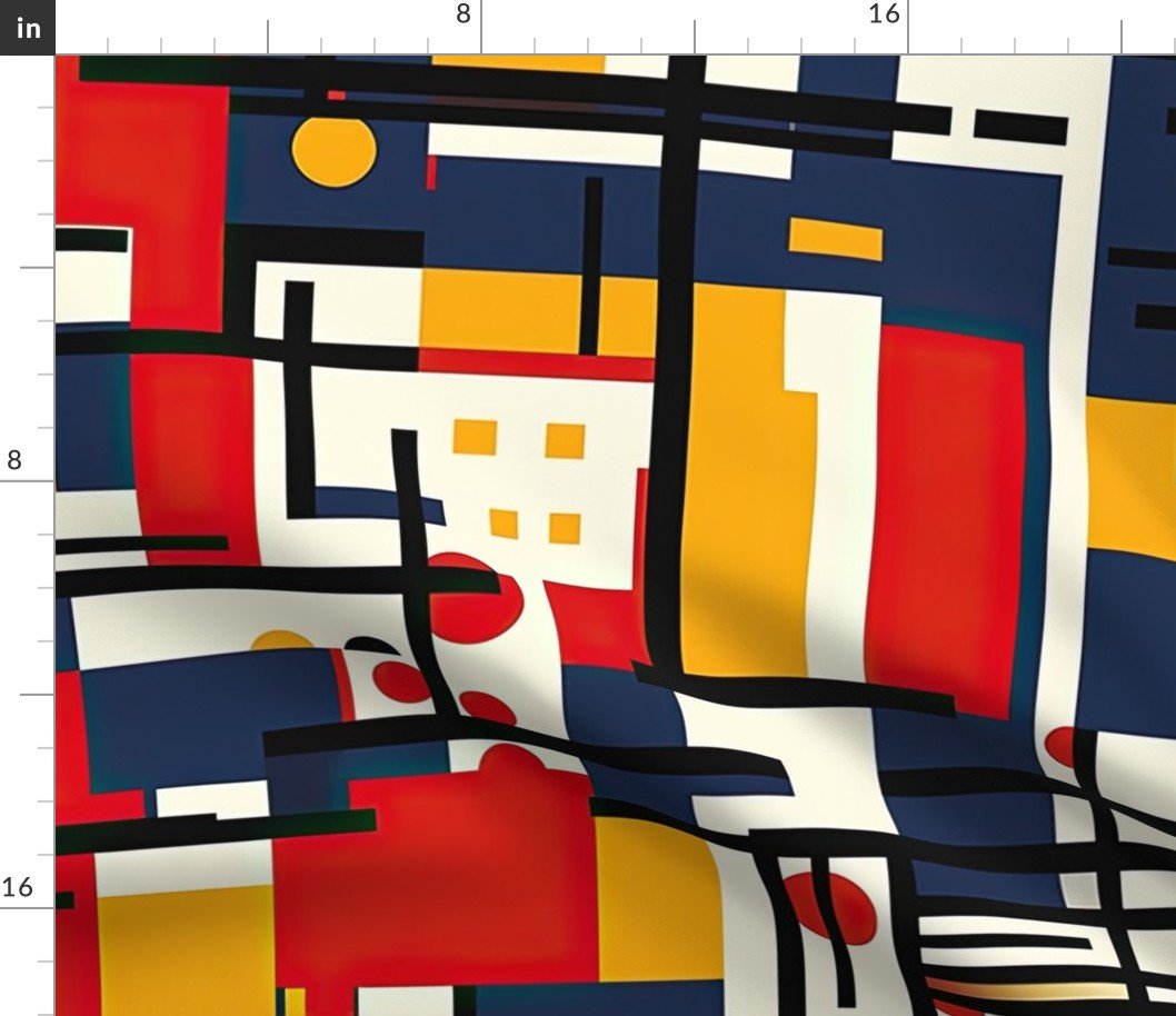Classic De Stijl Geometric Primary Color Pattern Fabric Classic De Stijl Geometric Primary Color Pattern Fabric