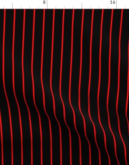 Classic One Inch Red Pinstripe on Black Fabric