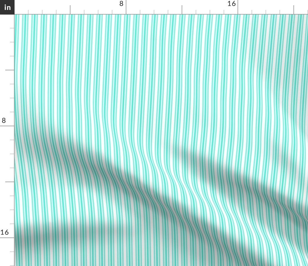 Classic Small Aqua Gift Box Pastel Aqua French Mattress Ticking Double Stripes Fabric