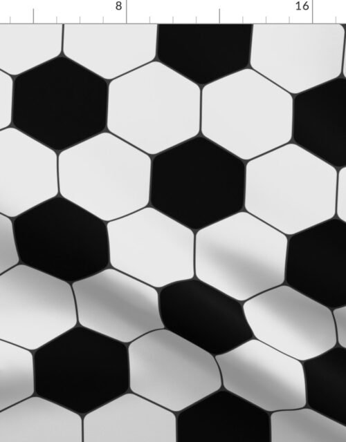 Classic Soccer Football Hexagonal Black and White Seamless Print Repeat Fabric