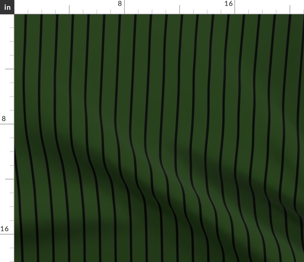 Classic wider 1 Inch Black Pinstripe on a Dark Forest Green Background Fabric