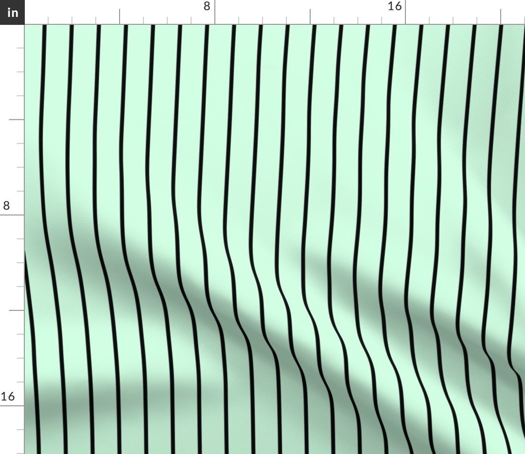 Classic wider 1 Inch Black Pinstripe on a Summer Mint Green Background Fabric
